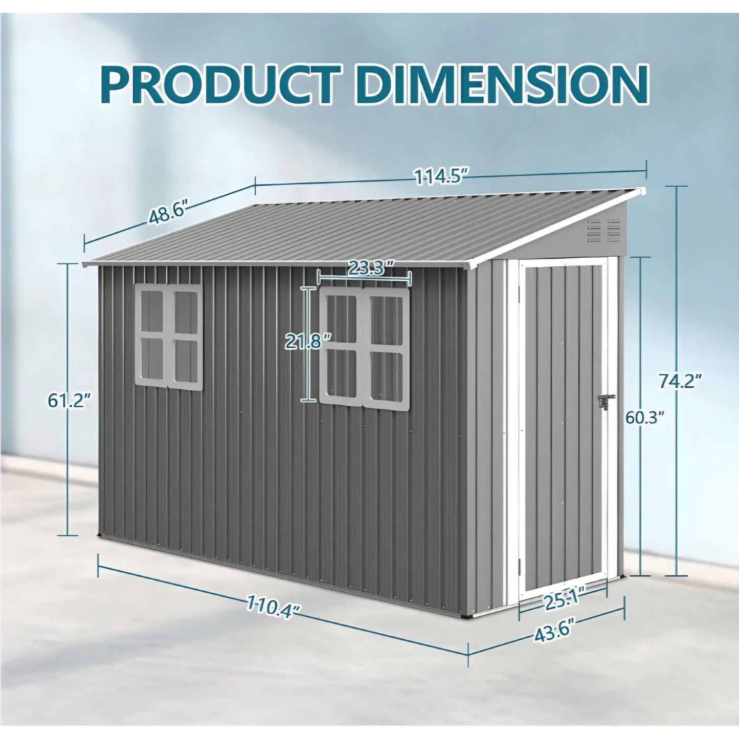 4 x 10 FT Metal Outdoor Storage Shed with Windows and Foundation, Lean to Storage Sheds w/Lockable