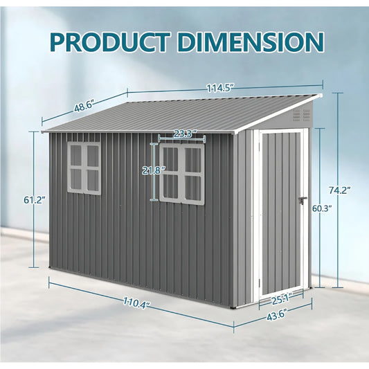 4 x 10 FT Metal Outdoor Storage Shed with Windows and Foundation, Lean to Storage Sheds w/Lockable