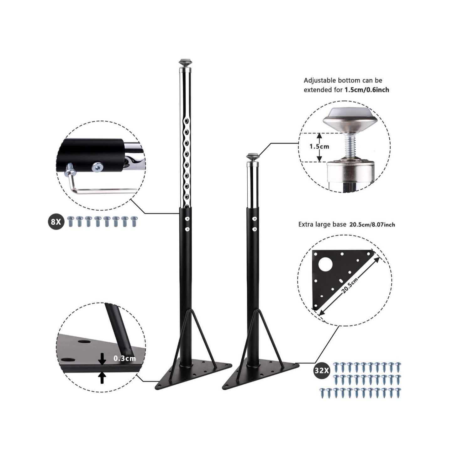 KAZAKA Adjustable Table Legs, 24 1/2 inch for Activity & Office Tables - Set of 4 (Black)