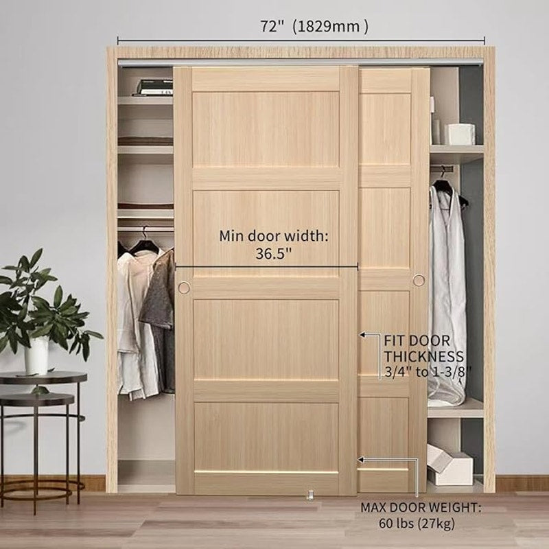 Bypass Sliding Door Hardware XC47-72" Wardrobe Closet Door, Smoothly and Quietly, for 2 Door System