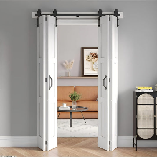White Bi fold Barn Door Bifold Doors with 52" Hardware Track Kit Included 48in X 84in for 4 Doors