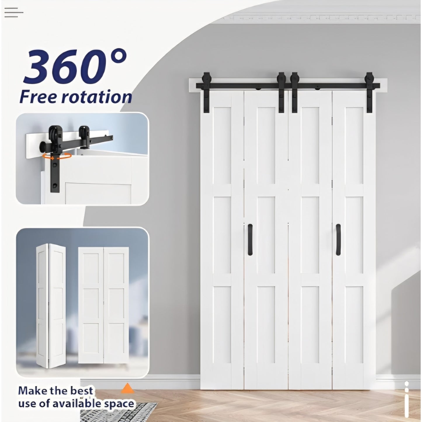 White Bi fold Barn Door Bifold Doors with 52" Hardware Track Kit Included 48in X 84in for 4 Doors