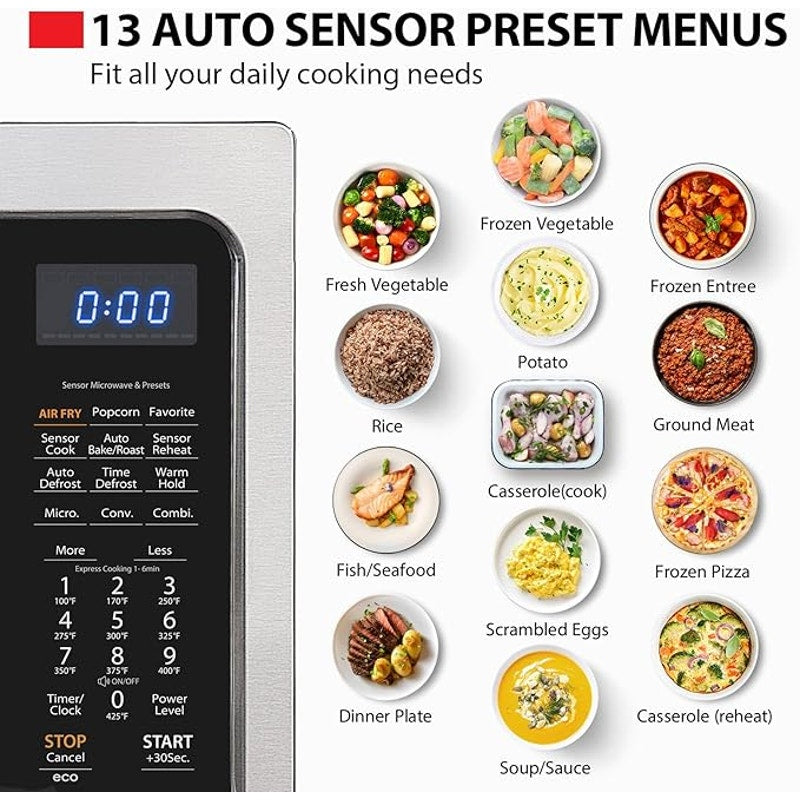 Toshiba Air Fryer Combo 4-in-1 Countertop Microwave Oven, Smart Sensor, Convection, Mute Function.