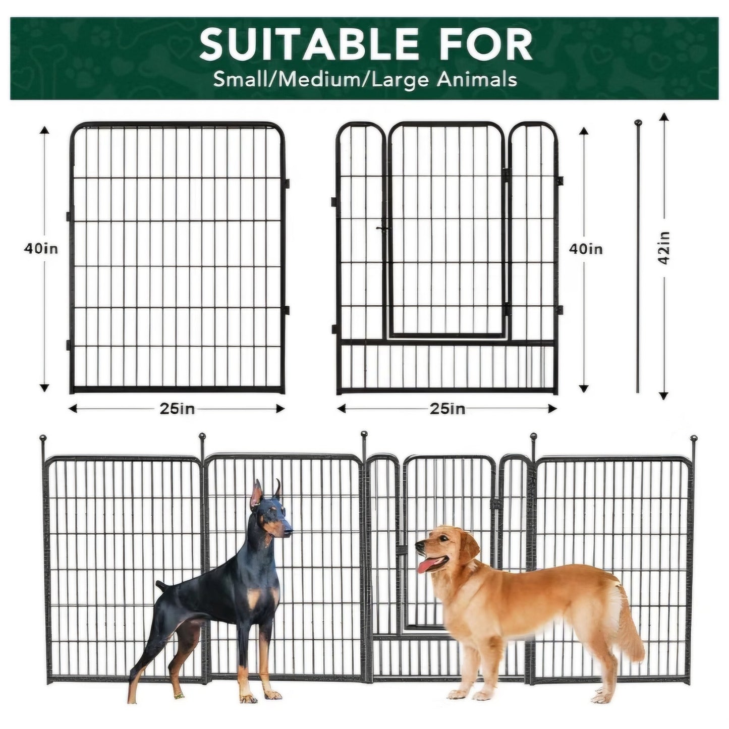 VISCOO Dog Playpen Outdoor, 16 Panels 40" High Metal Dog Fence with Gate Pet Fence