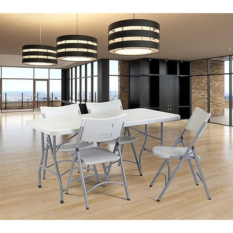 National Public Seating 30" x 60" Plastic Folding Table, Adjustable, Heavy-Duty, Speckled Gray