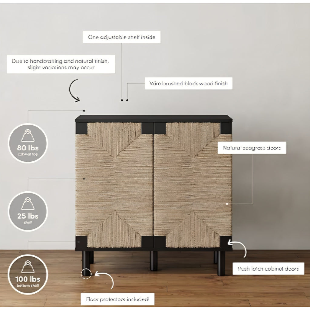 Accent Natural Sideboard Storage Cabinet in Wire-Brushed Wood with Adjustable Interior Shelf