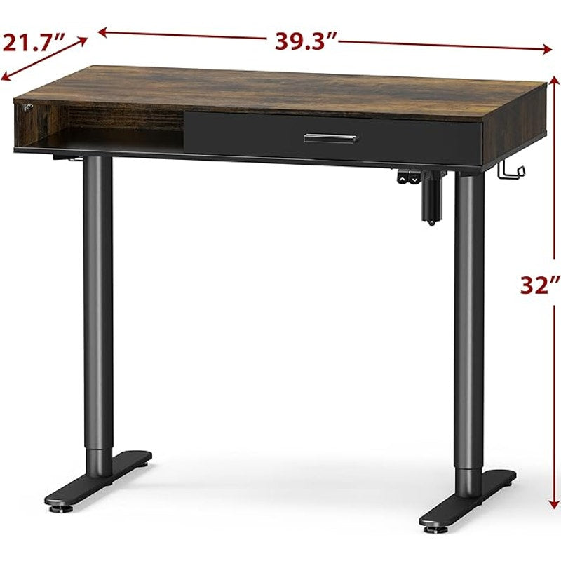 SHW 40-Inch Height Adjustable Claire Electric Standing Desk with Drawer, Rustic Brown