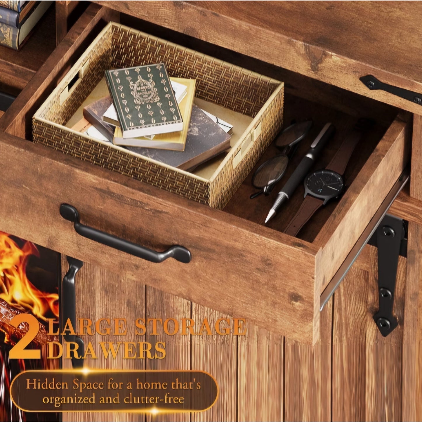 58" Farmhouse TV Stand for TVs up to 65", Entertainment Center with 2 Large Storage Drawers