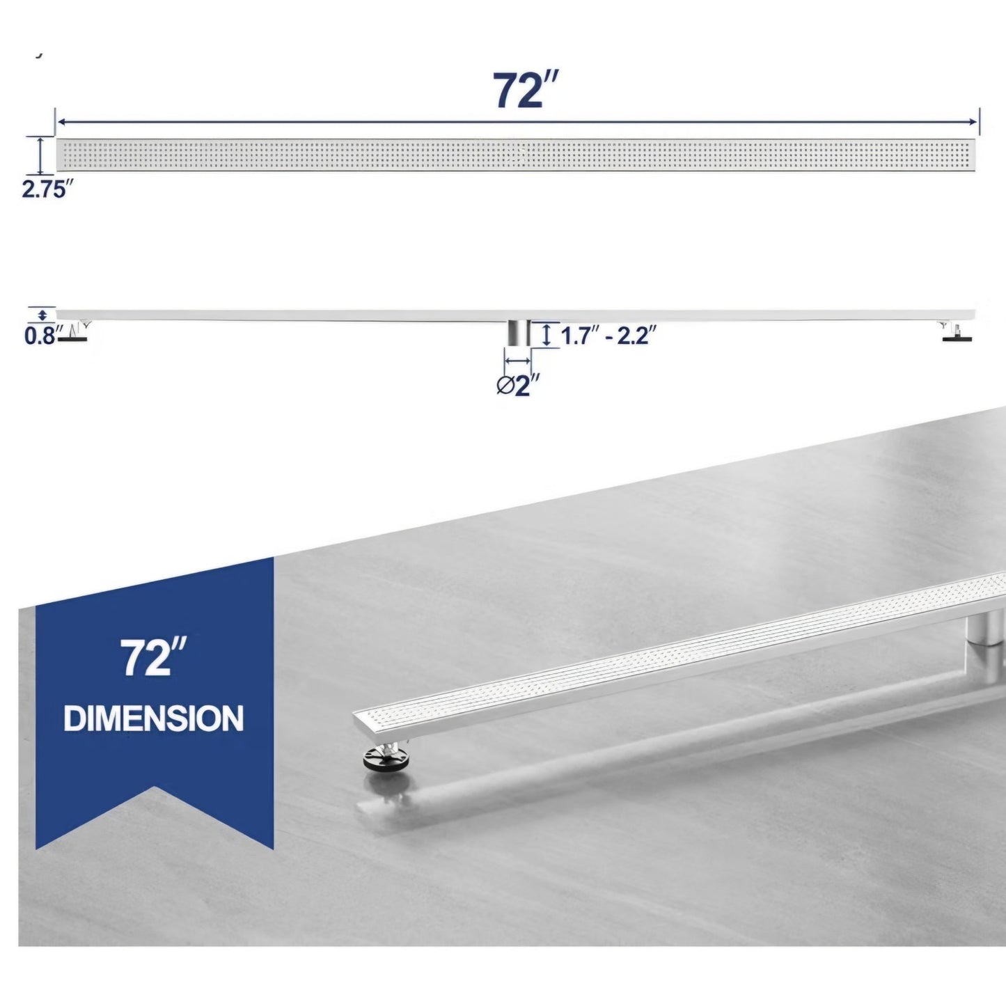 Neodrain 72" Linear Shower Drain, Brushed 304 SS Bathroom Linear Drain,cUPC