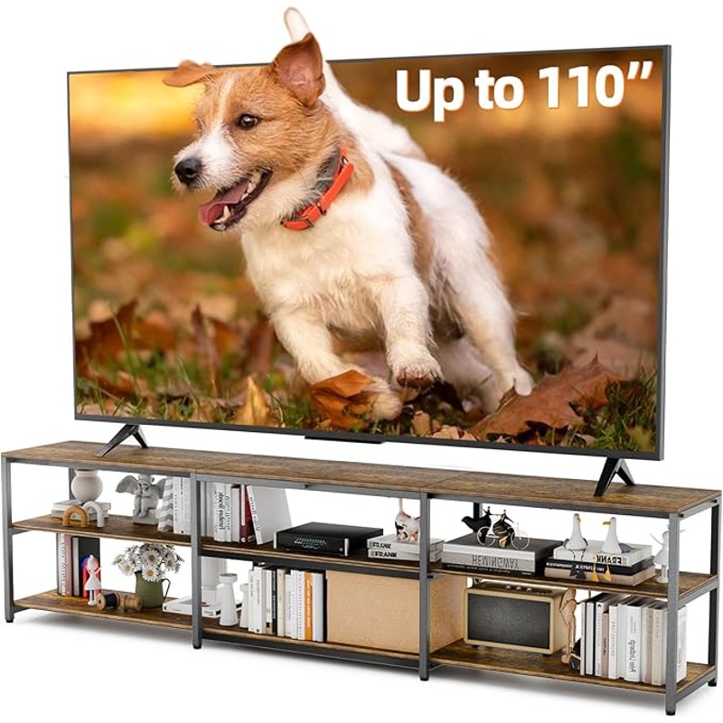 Aquzee 100 in TV Stand, Extra Large 98" Wide Entertainment Center for 85"-110", with Storage, Brown