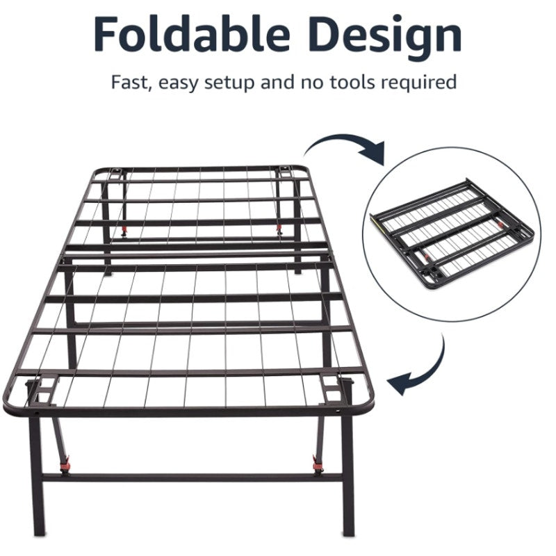 Queen Foldable Metal Platform Bed Frame with Storage, Sturdy Steel