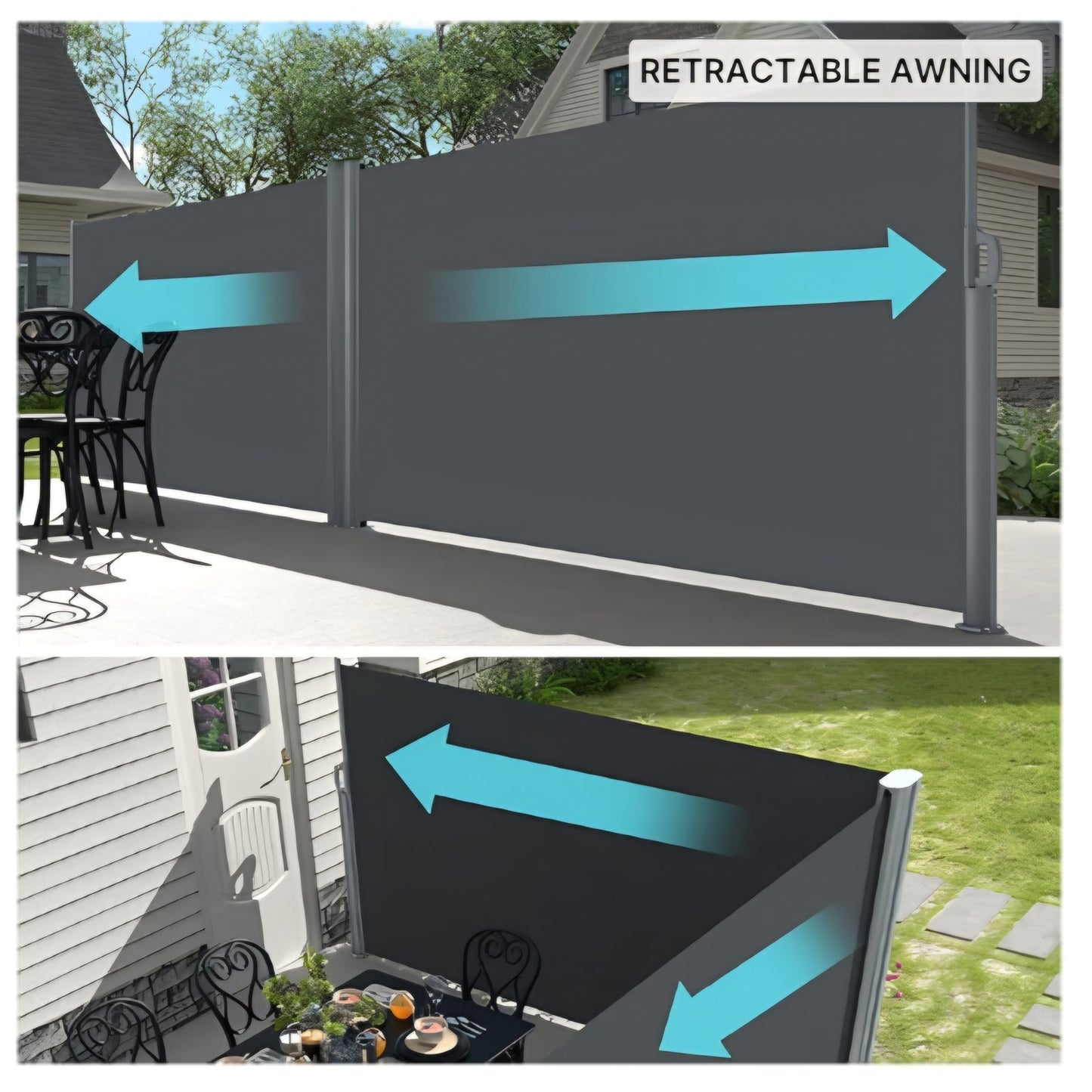 236"x63" Retractable Side Awning Full Aluminum Patio Outdoor Privacy Divider, Water & UV Resistant