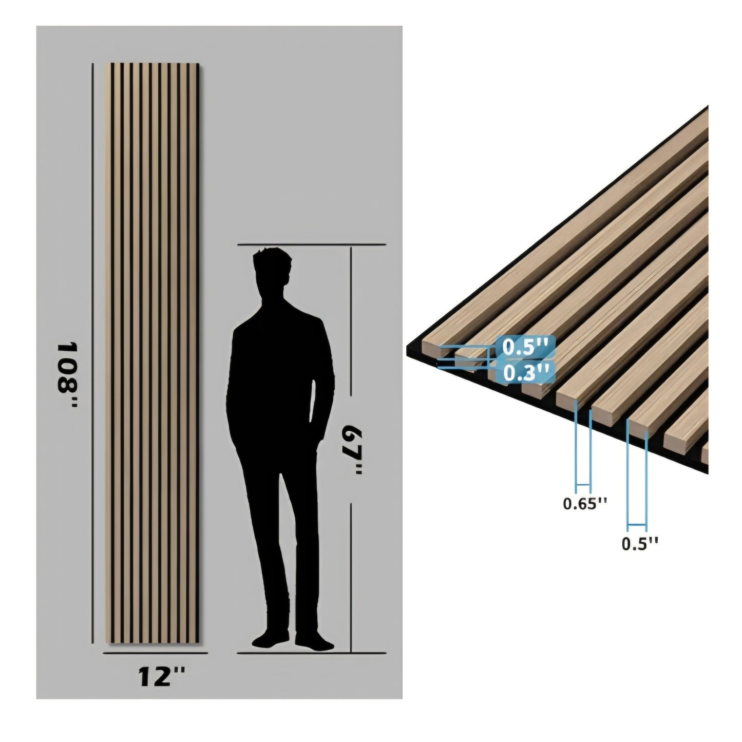 Art3d 2-Pack 108" x 12" Acoustic Wood Panels for Wall, Soundproof Wood Slat Panel for Wall