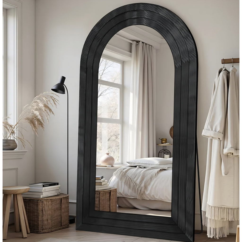 Full Length Mirror, 76"x33" Wooden Mirror Full Length with Stand Wood Floor Mirror