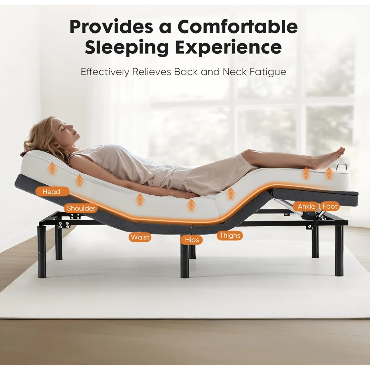 Sweetcrispy Full Adjustable Bed Frame, Ergonomic Electric Bed Base with Wireless Remote and 2 USB