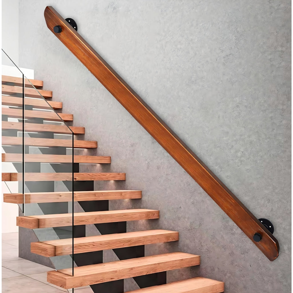 Wood Handrails, Indoor Non-Slip Staircase Handrail,Retro Rustic Wall Mount Railings Handrails