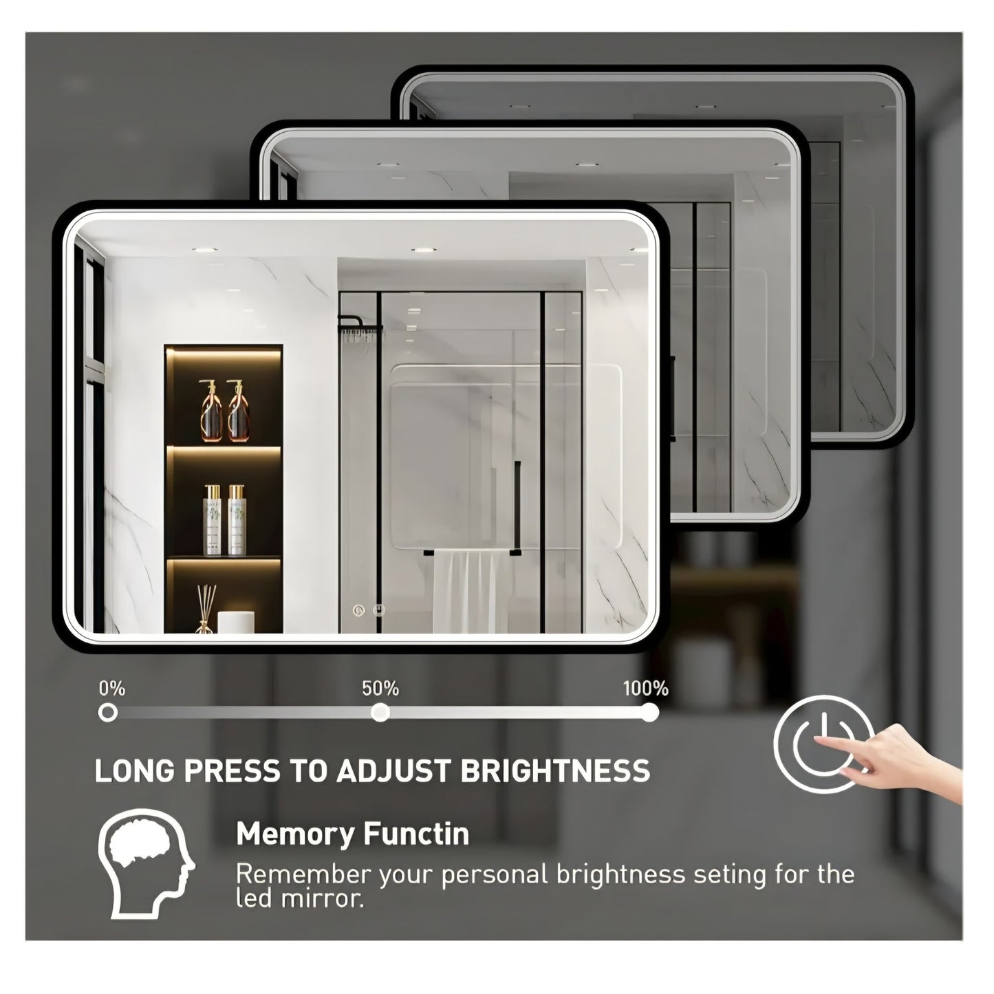 43X36 Inch Black LED Bathroom Mirror with Lights,Metal Frame Lighted Vanity Mirror,Anti Fog,Dimmabl