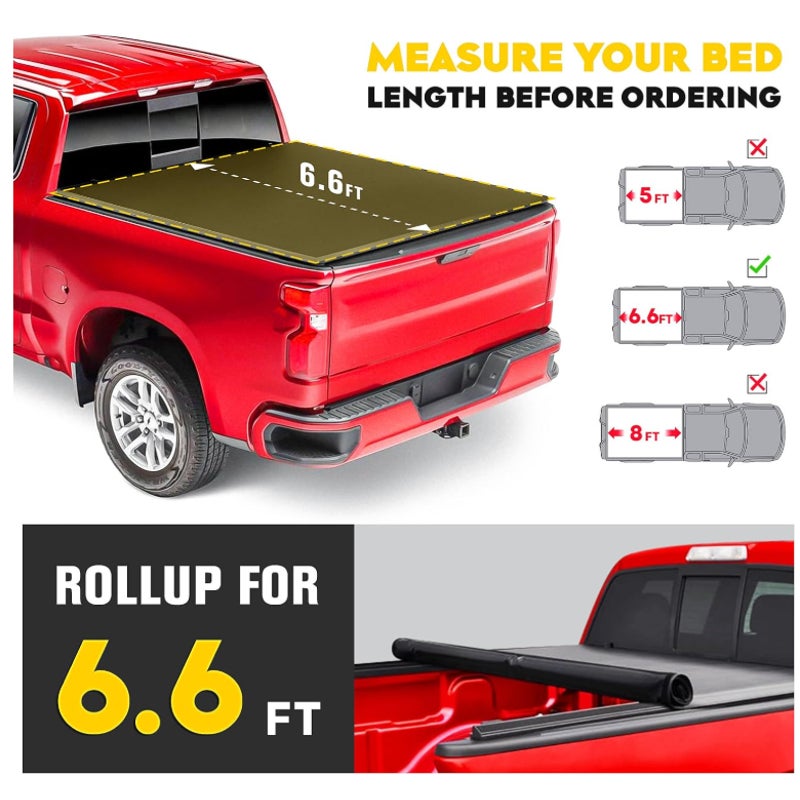 6.6 ft Soft Roll Up Truck Tonneau Bed Cover for 2014-2018 Chevrolet Silverado GMC Sierra 1500