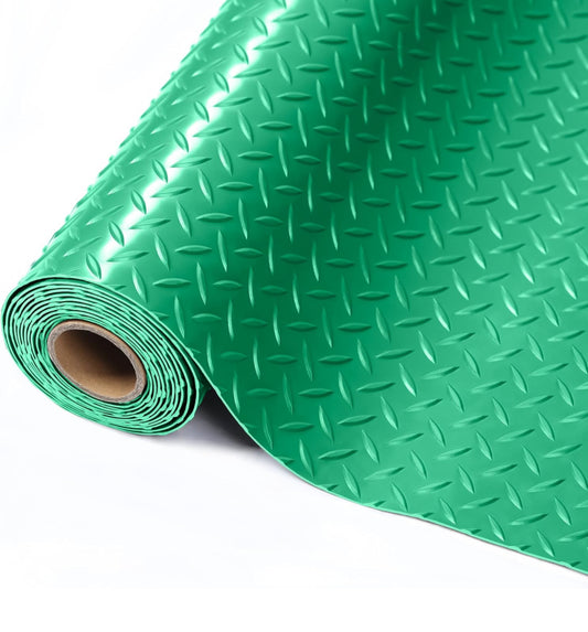 7.5 x 17 FT Heavy Duty Garage Floor Mat,2.3 mm Thickness Garage Car Mat,Diamond Plate PVC Shed Floor Covering,Garage Floor Car Mat for Trailer Flooring,Anti-Slip Garage Floor Mat Roll - Green