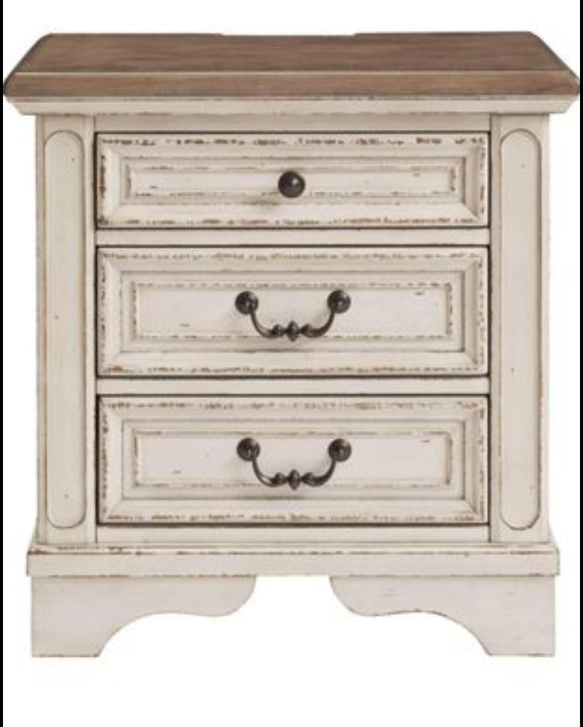 Signature Design by Ashley Realyn French Country 3 Drawer Nightstand with Electrical Outlets & USB Ports, Chipped White