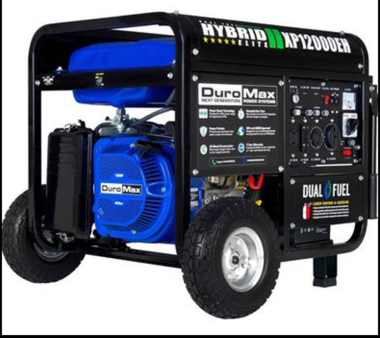 NEW! DuroMax XP12000EH Generator-12000 Watt Gas or Propane Powered Home Back Up & RV Ready, 50 State Approved Dual Fuel Electric Start Portable Generator, Black and Blue