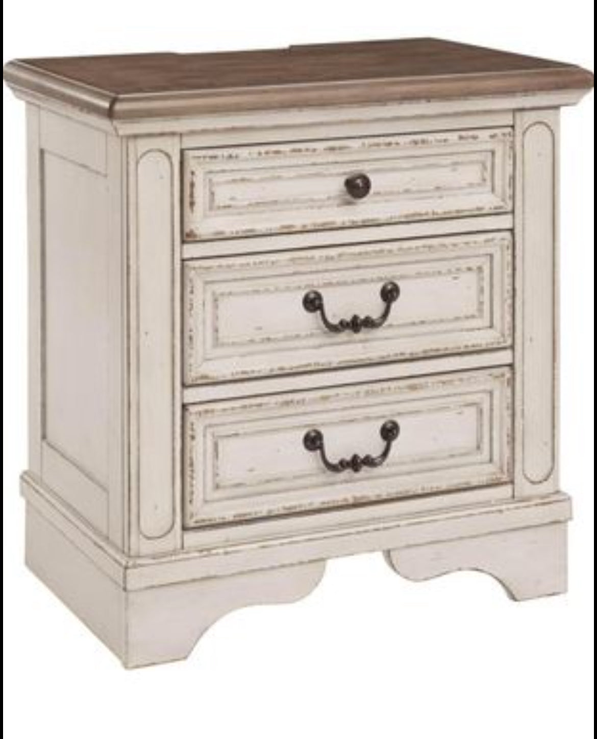 Signature Design by Ashley Realyn French Country 3 Drawer Nightstand with Electrical Outlets & USB Ports, Chipped White