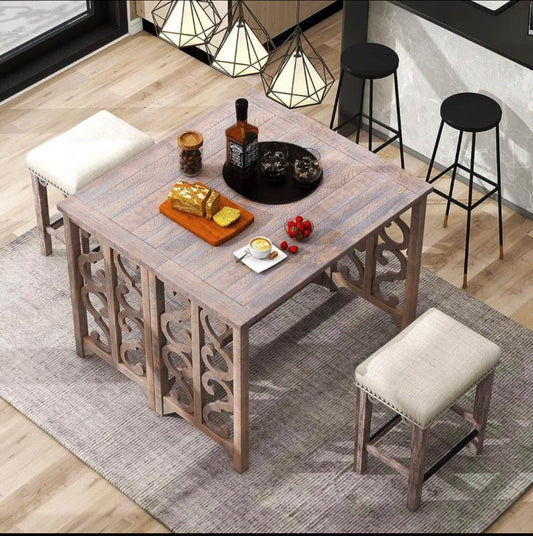 LOVMOR Retro Dining Solid Wood Counter Height Pub Set Foldable Table (TABLE ONLY) distressed brown