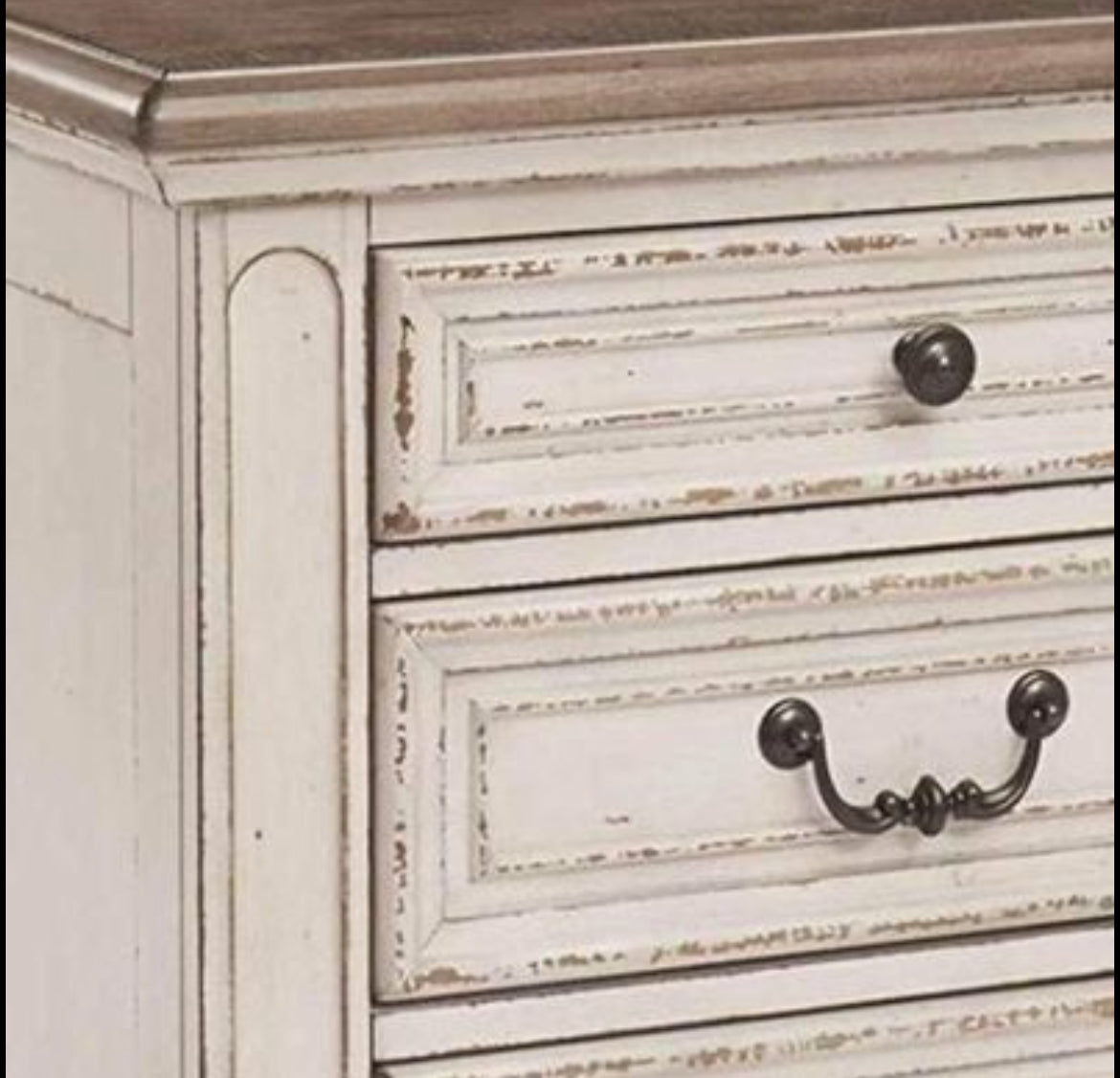 Signature Design by Ashley Realyn French Country 3 Drawer Nightstand with Electrical Outlets & USB Ports, Chipped White