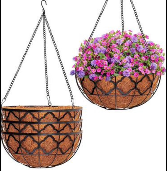 4pcs Hanging Planter Basket with Coco Coir Liner, Y&M 16" Metal Round Wire Plant Holder with Chain