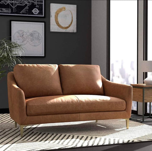 Amazon Brand-Rivet Alonzo Contemporary Leather Loveseat Sofa 63.8” W Cognac