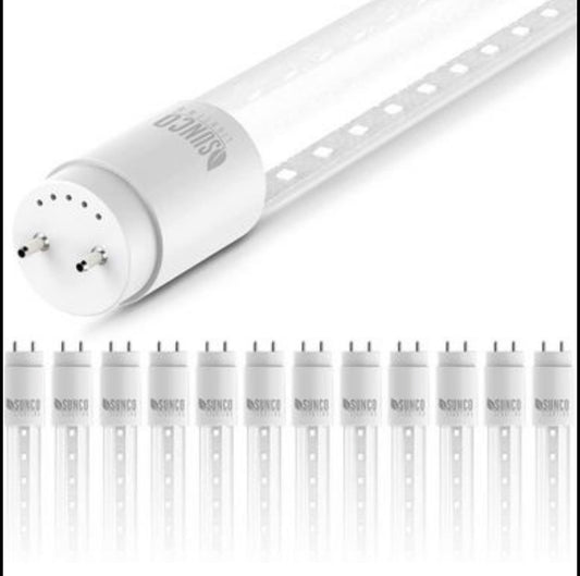 Sunco Lighting 12 Pack T8 LED 4FT Tube Light Bulbs Ballast Bypass Fluorescent Replacement, 5000K Daylight, 18W, Clear Cover, Retrofit, Single Ended Power (SEP), Commercial Grade – UL, DLC