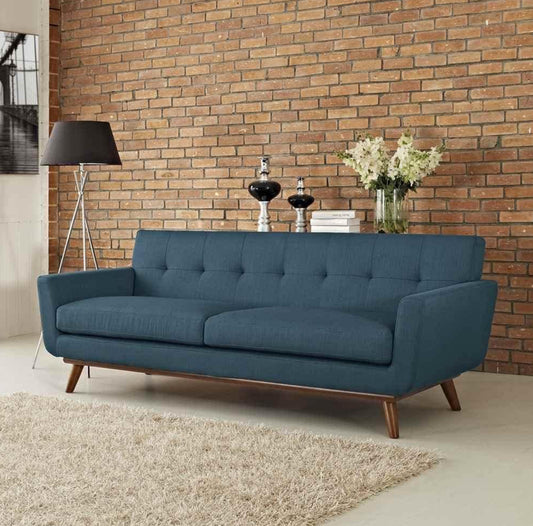 Modway Engage Mid-Century Modern Upholstered Fabric Sofa in Azure