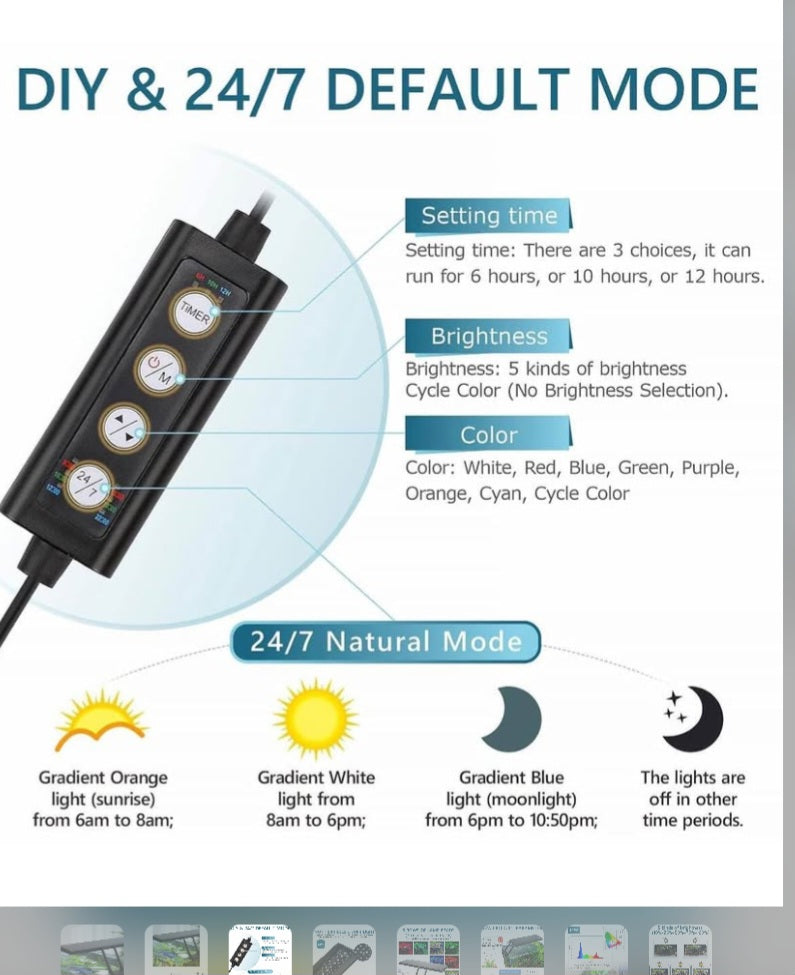 Hygger Clip On 24/7 Lighting Aquarium LED Light, 14W Sunrise-Daylight-Moonlight and DIY Mode, Adjustable Timer / Brightness Fish Tank Light with 7 Colors for Planted Tank