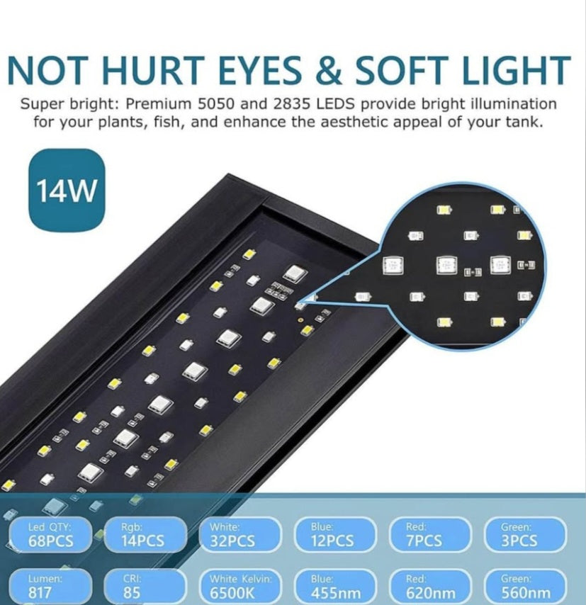 Hygger Clip On 24/7 Lighting Aquarium LED Light, 14W Sunrise-Daylight-Moonlight and DIY Mode, Adjustable Timer / Brightness Fish Tank Light with 7 Colors for Planted Tank
