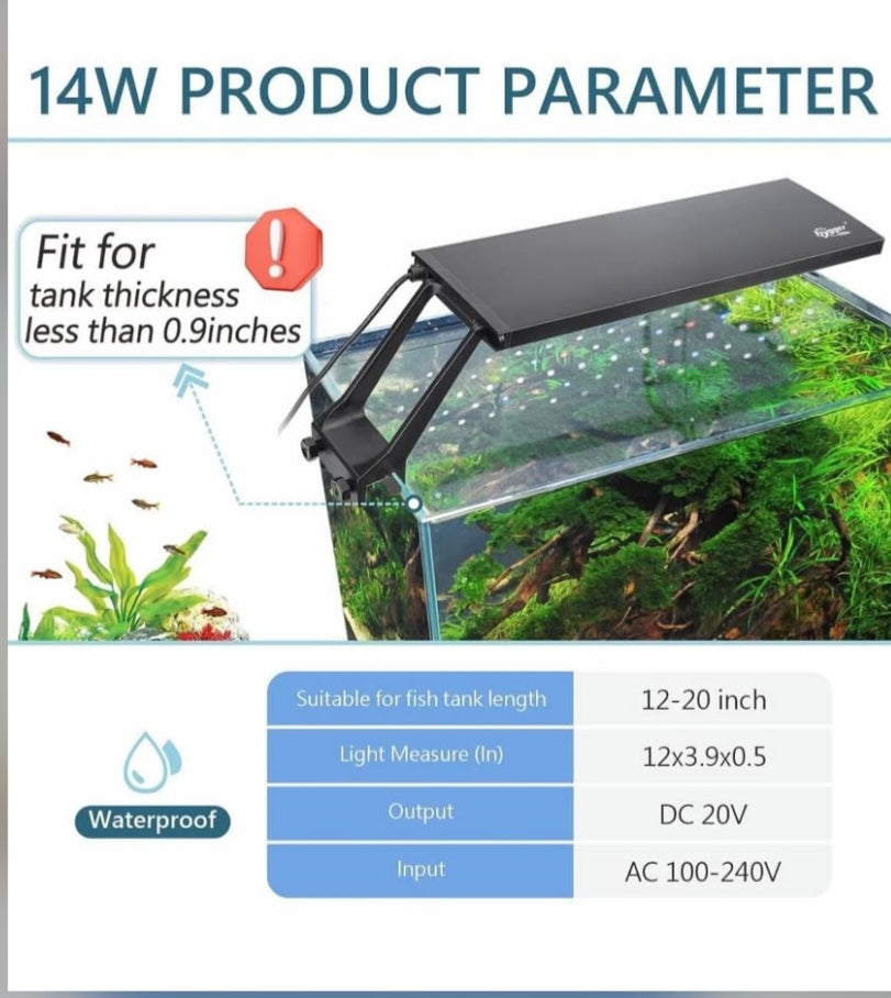 Hygger Clip On 24/7 Lighting Aquarium LED Light, 14W Sunrise-Daylight-Moonlight and DIY Mode, Adjustable Timer / Brightness Fish Tank Light with 7 Colors for Planted Tank
