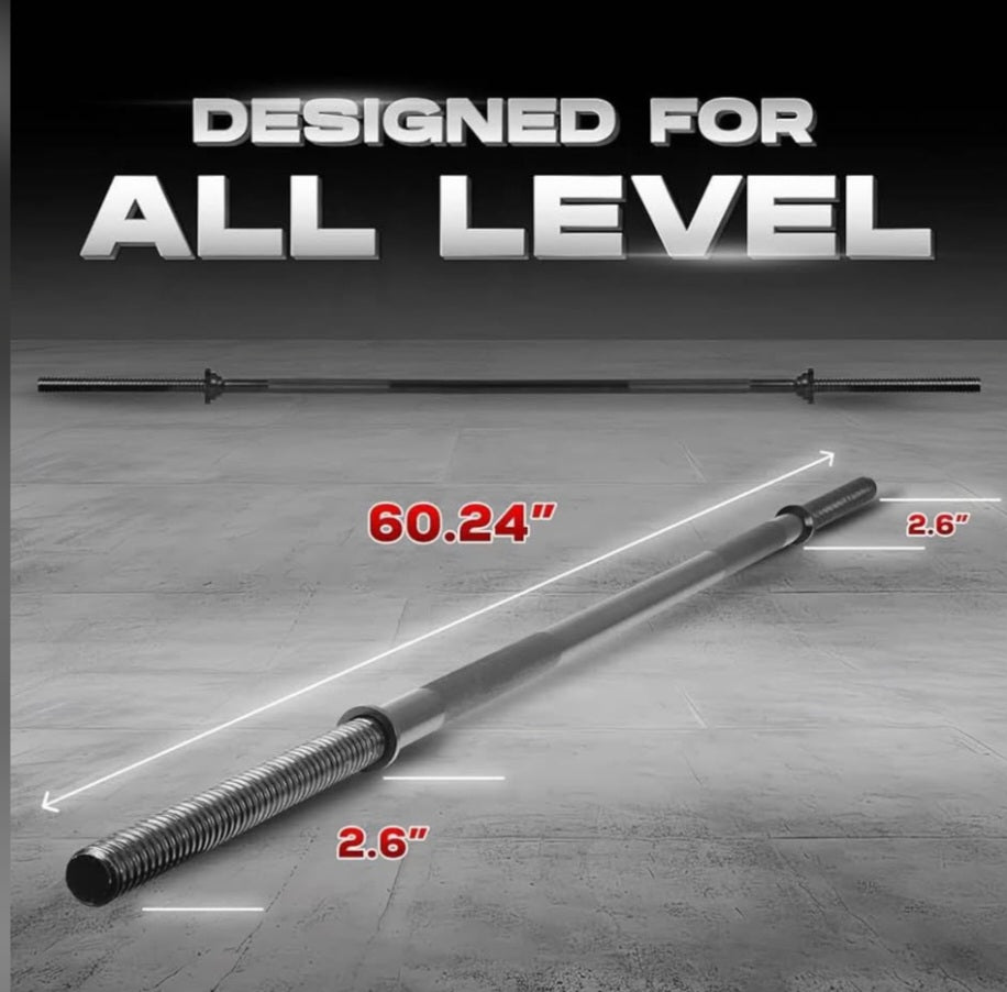 Yes4All 480LB Standard Straight Barbell 60" &amp; EZ Curl Bar 47", Weight Bar 1" Diameter - Star Lock Collars &amp; Rubber Ring for Deadlifts, Squats
