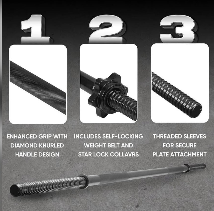 Yes4All 480LB Standard Straight Barbell 60" &amp; EZ Curl Bar 47", Weight Bar 1" Diameter - Star Lock Collars &amp; Rubber Ring for Deadlifts, Squats