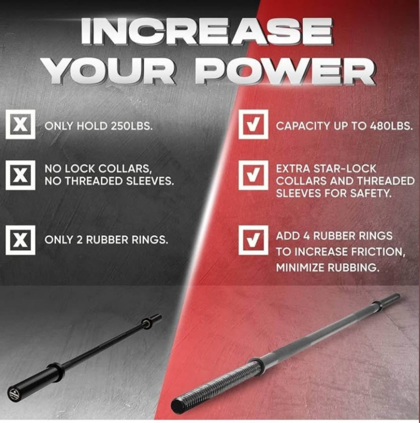 Yes4All 480LB Standard Straight Barbell 60" &amp; EZ Curl Bar 47", Weight Bar 1" Diameter - Star Lock Collars &amp; Rubber Ring for Deadlifts, Squats