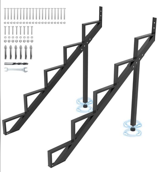 Steel Stair Step Riser 5-Step, Metal Stair Stringer with Reinforcing Support Legs, Heavy Duty Steel Stair Stringer for 42.5" Height Deck and Outdoor Steps (2 Pack)