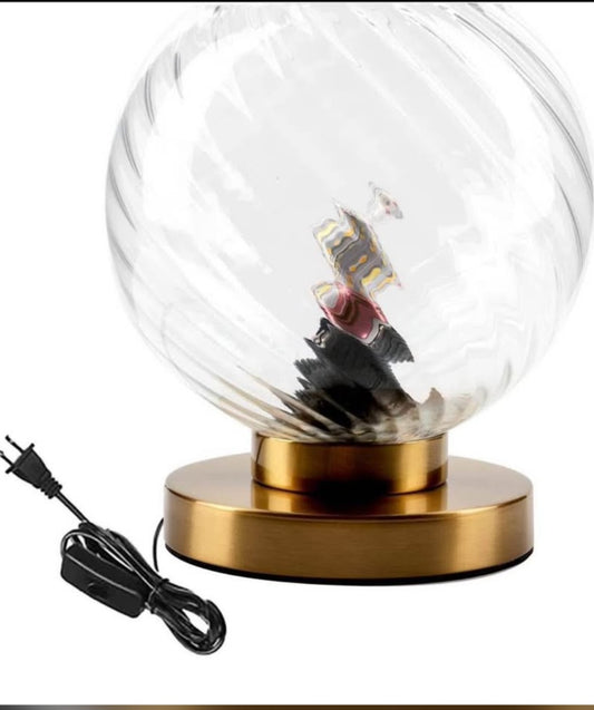 Mid Century Table Lamp Gold Metal Bedside Desk Lamp with Clear Ribbed Glass Shade, Plug-in Glass Globe Table Lamps for Office Studyroom