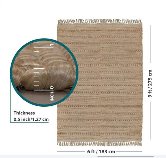 6x9 Ft Jute Natural Area Rug, Hand Woven Rug for Living Rooms, Kitchen, Bedroom &amp; Dinings Premium Quality Home Decor (0.5 inch Thickness
