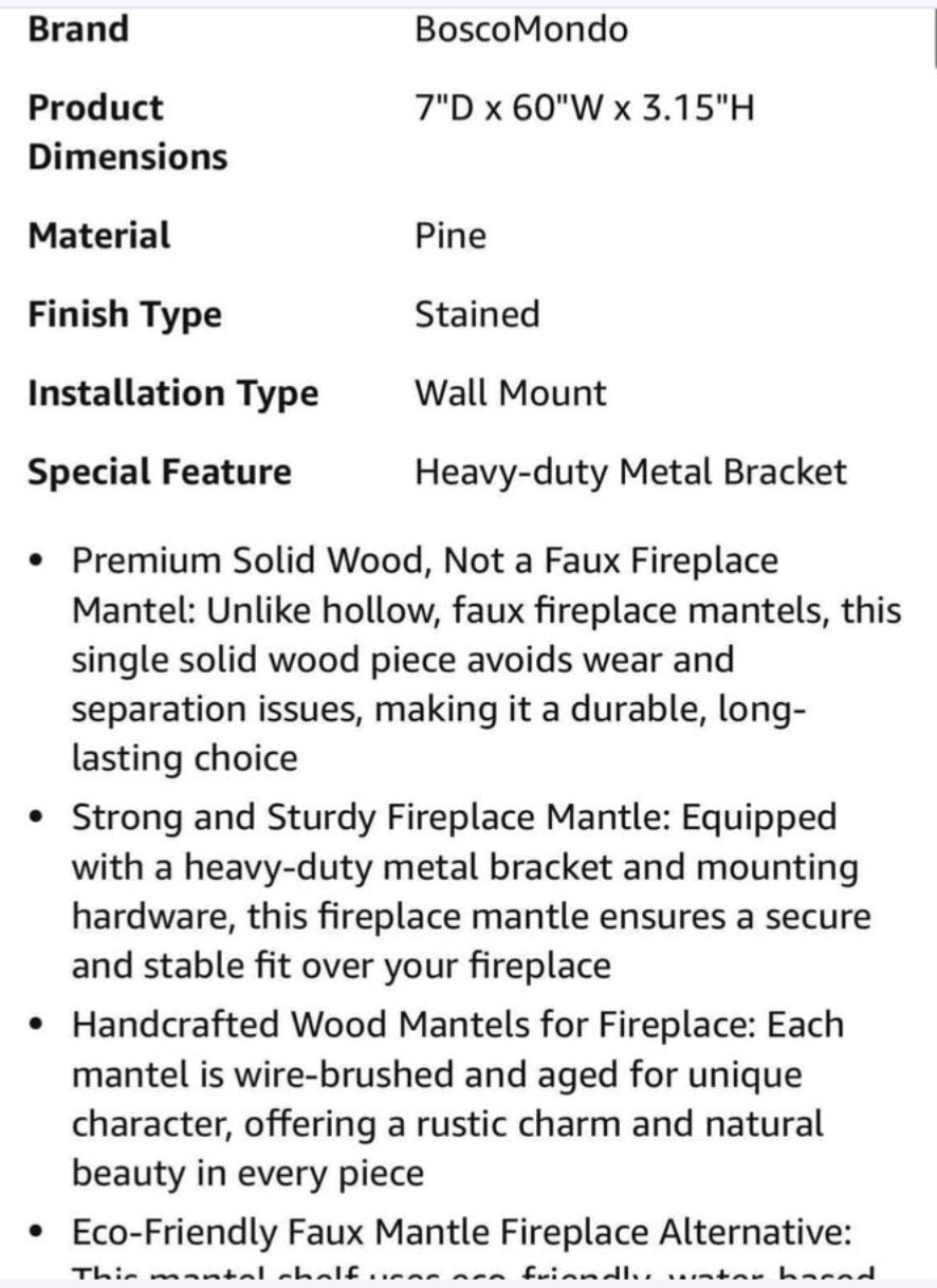 BoscoMondo Solid Wood Fireplace Mantel Shelf, Floating Mantle for Living Room, Farmhouse Rustic Wood Mantel, Easy Wall Mount with Heavy-Duty Metal Bracket (60", Ash Grey)