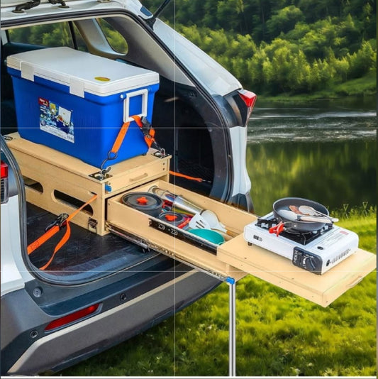 SHIWAGIN Fridge Slider Overland Kitchen, Including Storage Drawers and countertop Table, Suitable for Camping and Outdoor advantages, Pull-Out Drawer Design