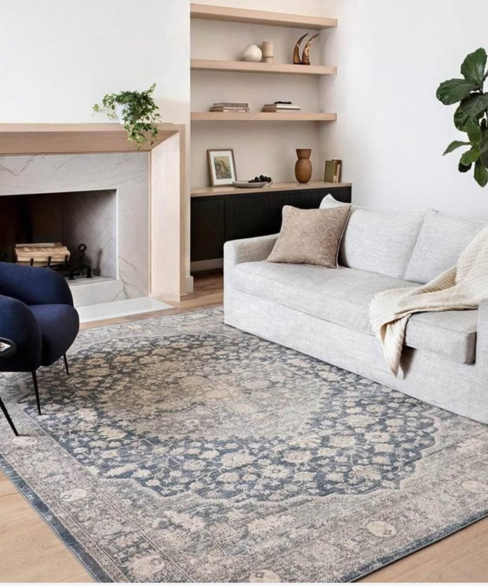 Loloi Teagan Collection 11'-6" x 15' Area Rug in Denim/Mist - Large Area Rug, Soft Neutral Rug, High-Traffic Area Rug for Living Room, Bedroom, Home Office, Dining Area