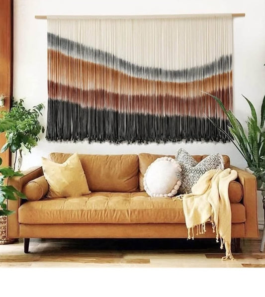 Flber Macrame Wall Hanging Macrame Wall Decor Large-Scale Tie-Dye Tapestry Living Home Room Wall Decor 57" Wx 35" L