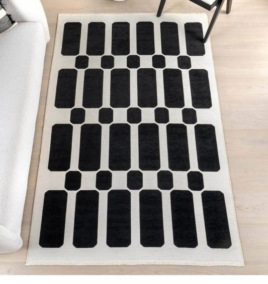 NuLOOM 7'10" x 10' Versa Collection Reversible SuperiorWash Area Rug, Machine Washable, Stain-Resistant, Easy Storage, Oeko-TEX Certified, Rashana Black/Cream