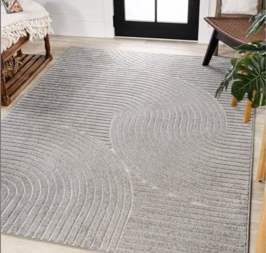 JONATHAN Y SCN100A-5 Skagen High-Low Minimalist Curve Geometric Indoor/Outdoor Area Rug, Modern, Contemporary, Geometric, Bohemian, Bedroom, Kitchen, Living Room, Non Shedding, Gray/Ivory, 5’3”x7’7”