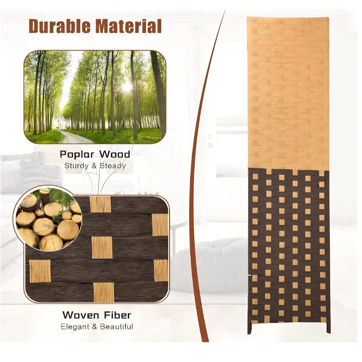 Giantex 4 Panel Room Divider, 6 Ft Tall Handmade Rattan Room Dividers, Portable Wood Room Separator