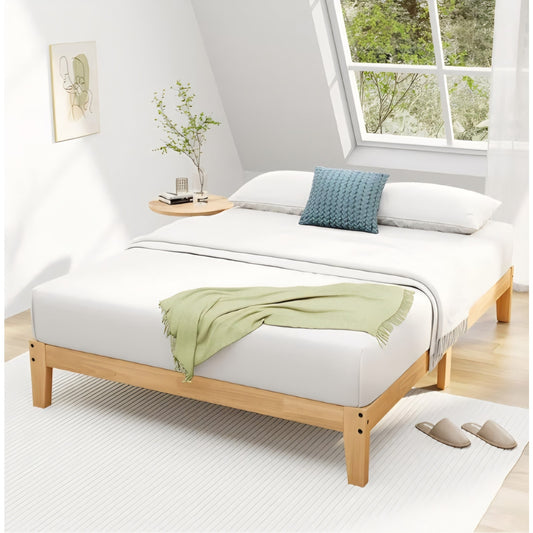 Queen Bed Frame, 12 Inch Solid Wood Platform Bed with Wooden Slats