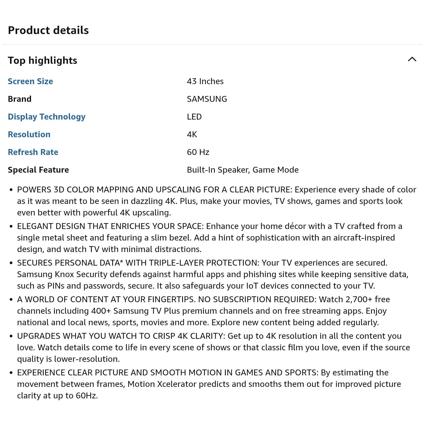 SAMSUNG 43-Inch Class Crystal UHD U8000F 4K Smart TV (2025 Model) Endless Free Content, Crystal Proc